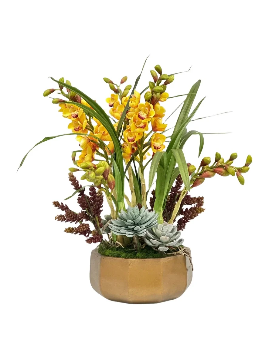 Winward Home Newness Artificial Orchid Succulent Floral Arrangement
