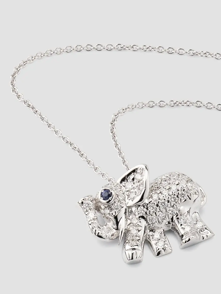 Roberto Coin Women's 18K White Gold, 0.19 TCW Diamond & Blue Sapphire Elephant Pendant Necklace | Thumbnail 3 Roberto Coin Women's 18K White Gold, 0.19 TCW Diamond & Blue Sapphire Elephant Pendant Necklace | Thumbnail 3