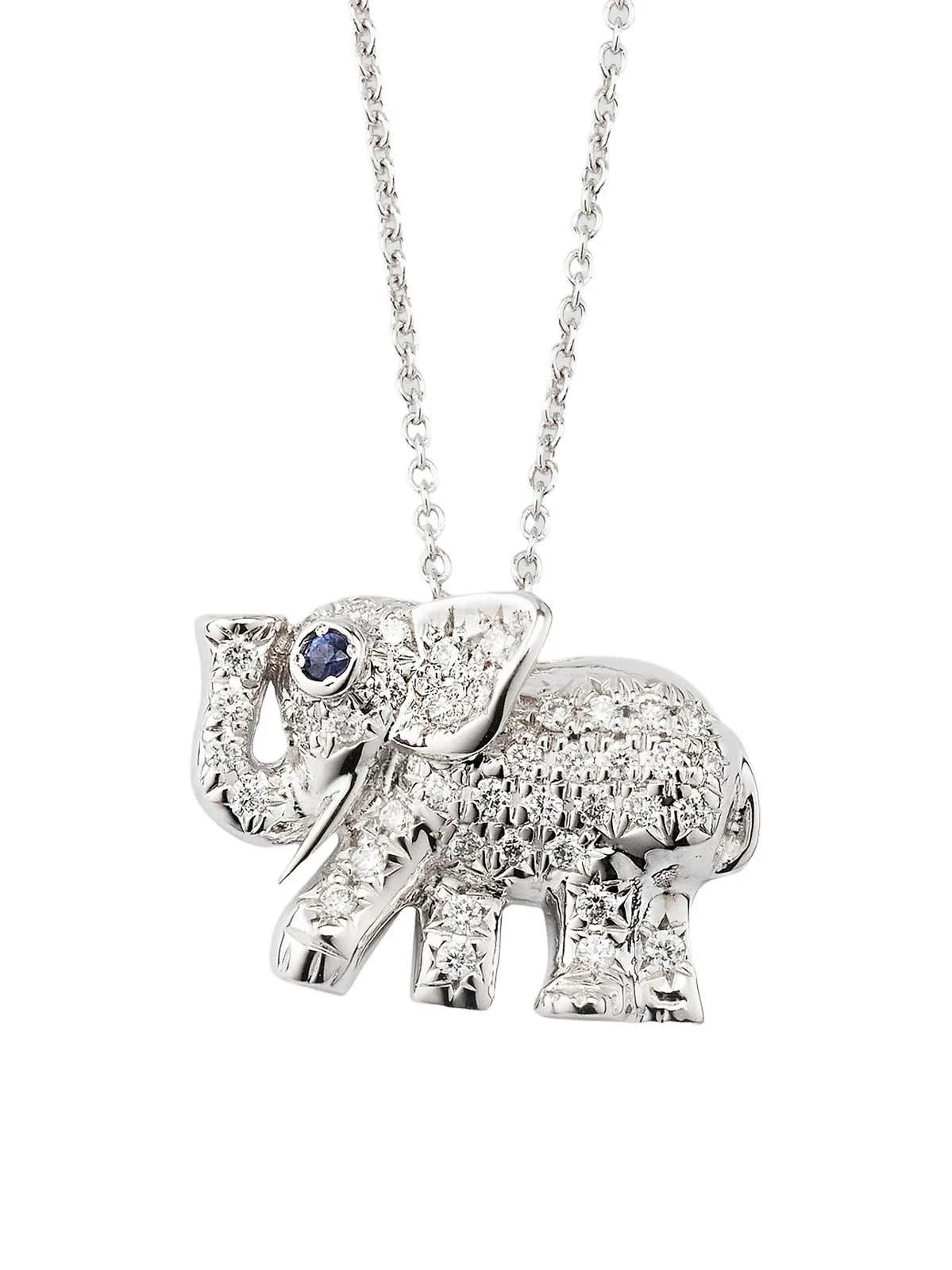 Roberto Coin Women's 18K White Gold, 0.19 TCW Diamond & Blue Sapphire Elephant Pendant Necklace