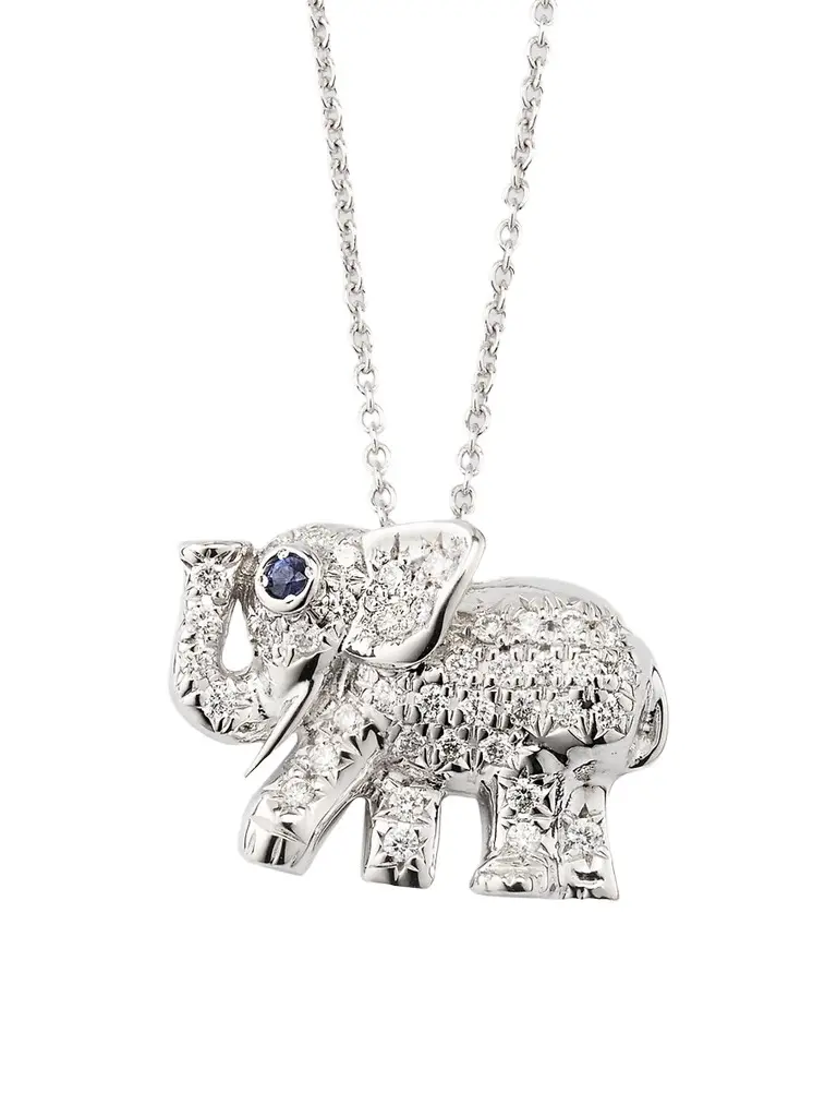 Roberto Coin Women's 18K White Gold, 0.19 TCW Diamond & Blue Sapphire Elephant Pendant Necklace