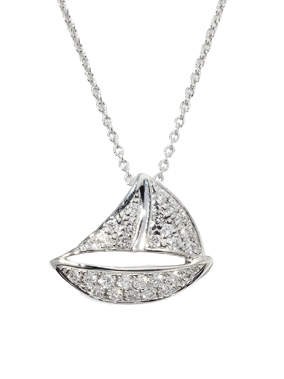 Roberto Coin Women's 18K White Gold & 0.14 TCW Diamond Sailboat Pendant Necklace
