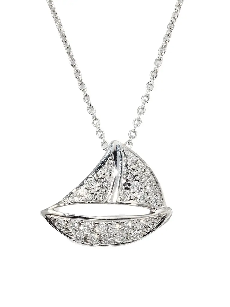 Women's 18K White Gold & 0.14 TCW Diamond Sailboat Pendant Necklace