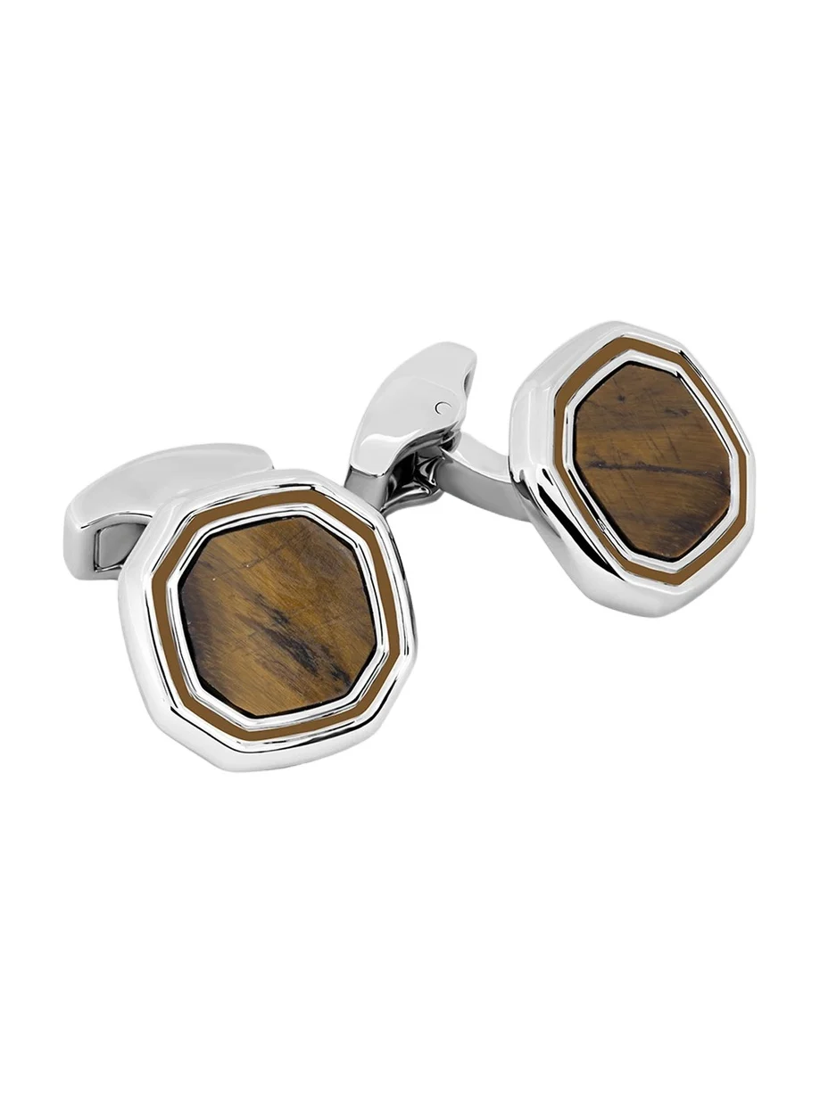 Tateossian Men's Tiger's Eye & Rhodium-Plated Octagon Cufflinks