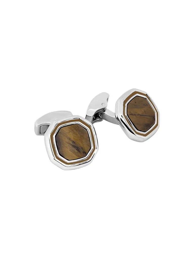 Tateossian Men's Tiger's Eye & Rhodium-Plated Octagon Cufflinks