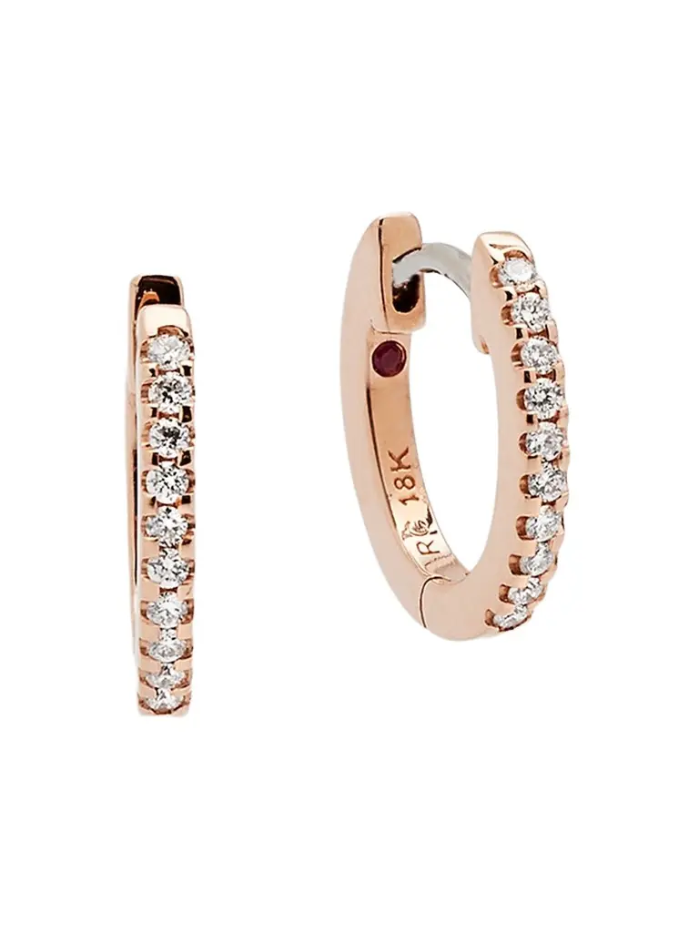 Women's 18K Rose Gold & 0.09 TCW Diamond Micro Hoop Earrings