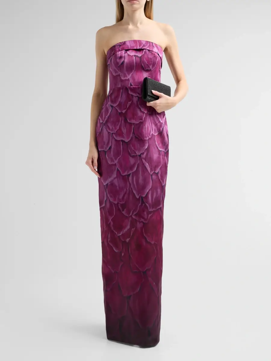 THEIA Women's Cleo Ombré Petal-Print Strapless Column Gown | Thumbnail 2 THEIA Women's Cleo Ombré Petal-Print Strapless Column Gown | Thumbnail 2