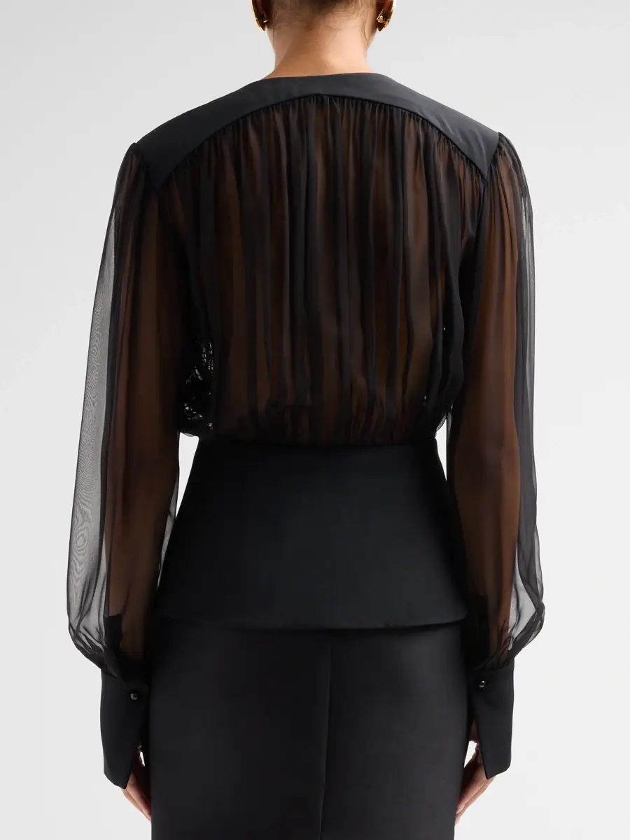 PRABAL GURUNG Women's Chiffon Silk Ruched Blouse | Thumbnail 3 PRABAL GURUNG Women's Chiffon Silk Ruched Blouse | Thumbnail 3