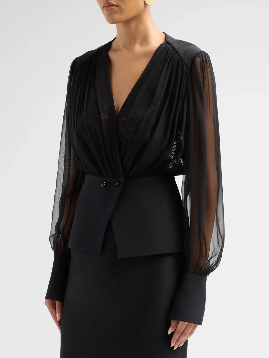 PRABAL GURUNG Women's Chiffon Silk Ruched Blouse | Thumbnail 4 PRABAL GURUNG Women's Chiffon Silk Ruched Blouse | Thumbnail 4