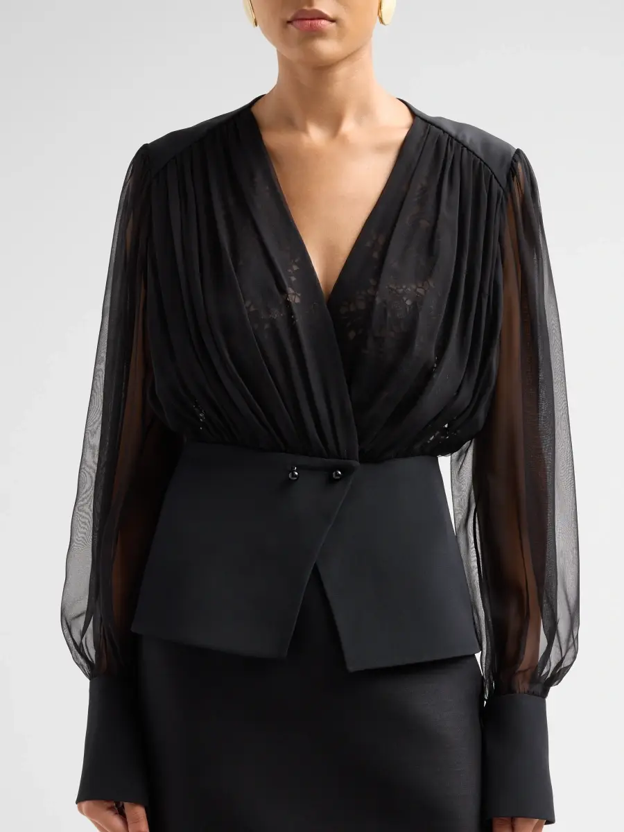 PRABAL GURUNG Women's Chiffon Silk Ruched Blouse | Thumbnail 5 PRABAL GURUNG Women's Chiffon Silk Ruched Blouse | Thumbnail 5