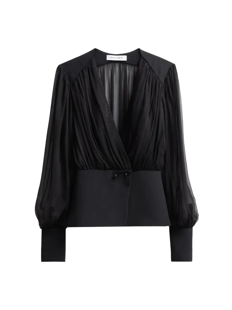 PRABAL GURUNG Women's Chiffon Silk Ruched Blouse