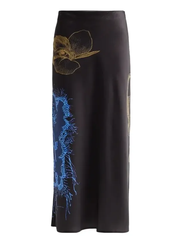 Women's Printed Crepe Satin Bias Midi Skirt Women's Printed Crepe Satin Bias Midi Skirt