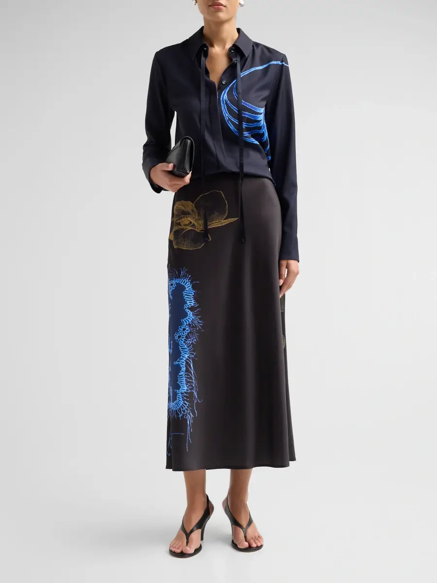 Jason Wu Collection Women's Printed Crepe Satin Tieneck Button-Front Shirt | Thumbnail 2 Jason Wu Collection Women's Printed Crepe Satin Tieneck Button-Front Shirt | Thumbnail 2