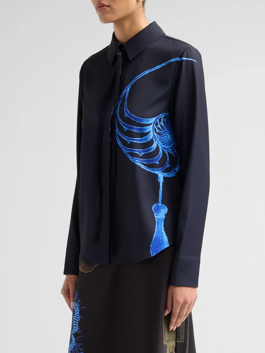 Jason Wu Collection Women's Printed Crepe Satin Tieneck Button-Front Shirt | Thumbnail 4 Jason Wu Collection Women's Printed Crepe Satin Tieneck Button-Front Shirt | Thumbnail 4