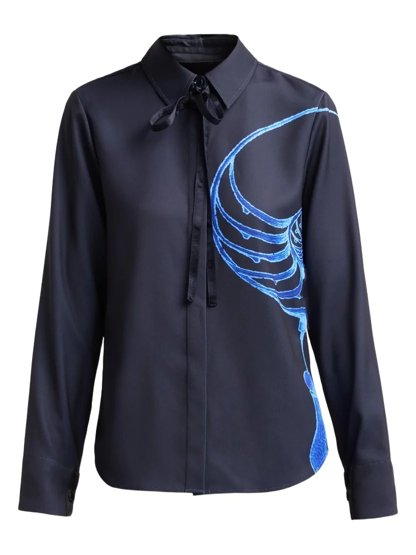 Jason Wu Collection Women's Printed Crepe Satin Tieneck Button-Front Shirt