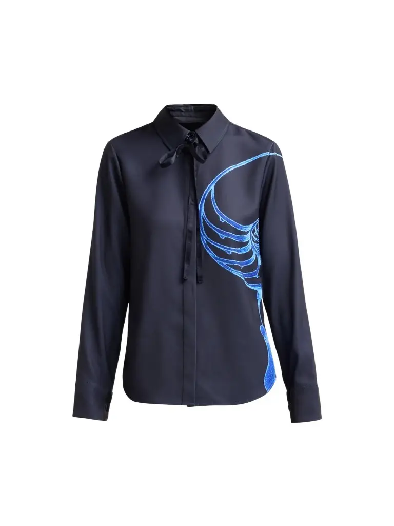 Jason Wu Collection Women's Printed Crepe Satin Tieneck Button-Front Shirt