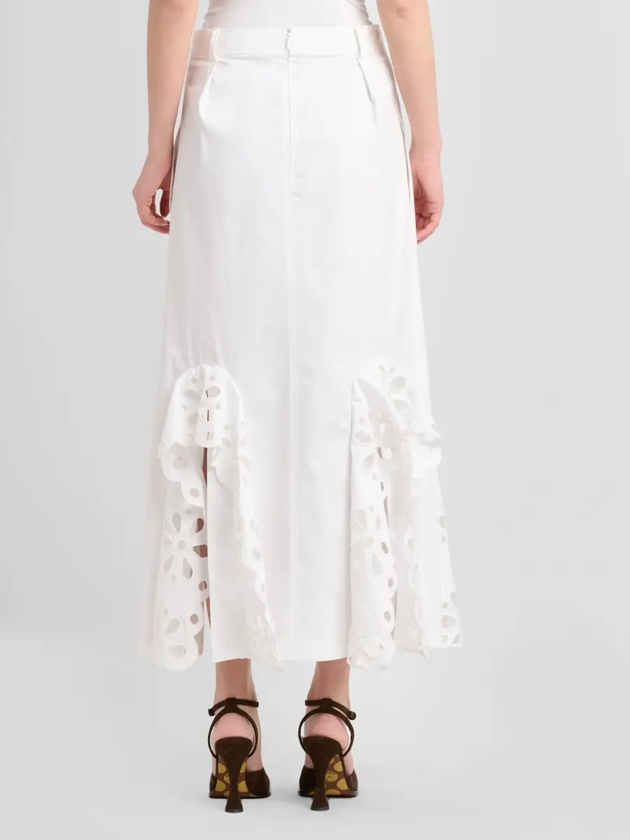 MOSCHINO Women's Eyelet-Trim Stretch-Cotton Midi Skirt | Thumbnail 3 MOSCHINO Women's Eyelet-Trim Stretch-Cotton Midi Skirt | Thumbnail 3