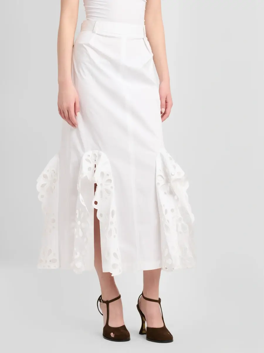 MOSCHINO Women's Eyelet-Trim Stretch-Cotton Midi Skirt | Thumbnail 4 MOSCHINO Women's Eyelet-Trim Stretch-Cotton Midi Skirt | Thumbnail 4