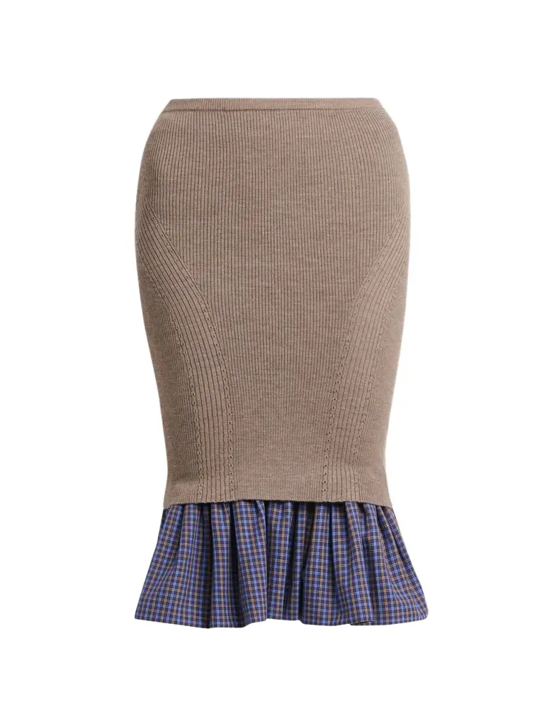 Women's Contrast-Hem Rib-Knit Wool Pencil Skirt Women's Contrast-Hem Rib-Knit Wool Pencil Skirt