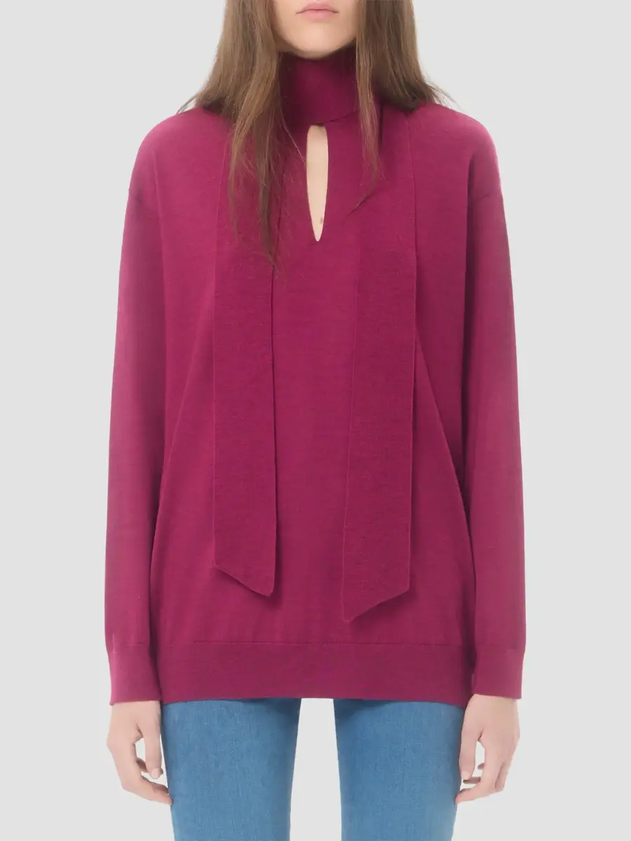 Valentino Women's Wool Sweater with Scarf - Raspberry | Thumbnail 3 Valentino Women's Wool Sweater with Scarf - Raspberry | Thumbnail 3