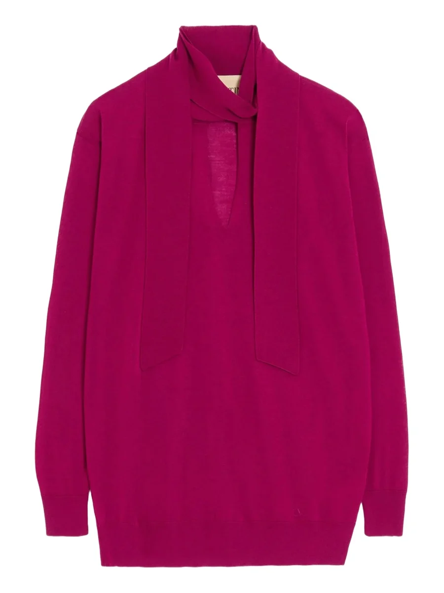 Valentino Women's Wool Sweater with Scarf - Raspberry