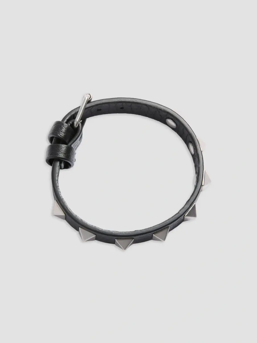 Valentino Women's Rockstud Leather Bracelet with Ruthenium Studs - Black | Thumbnail 2