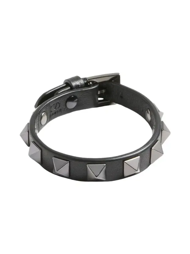 Valentino Women's Rockstud Leather Bracelet with Ruthenium Studs - Black