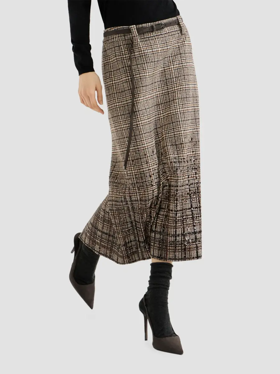 Brunello Cucinelli Women's Checked Alpaca and Wool Pencil Skirt with Dazzling Degradé Embroidery | Thumbnail 5 Brunello Cucinelli Women's Checked Alpaca and Wool Pencil Skirt with Dazzling Degradé Embroidery | Thumbnail 5