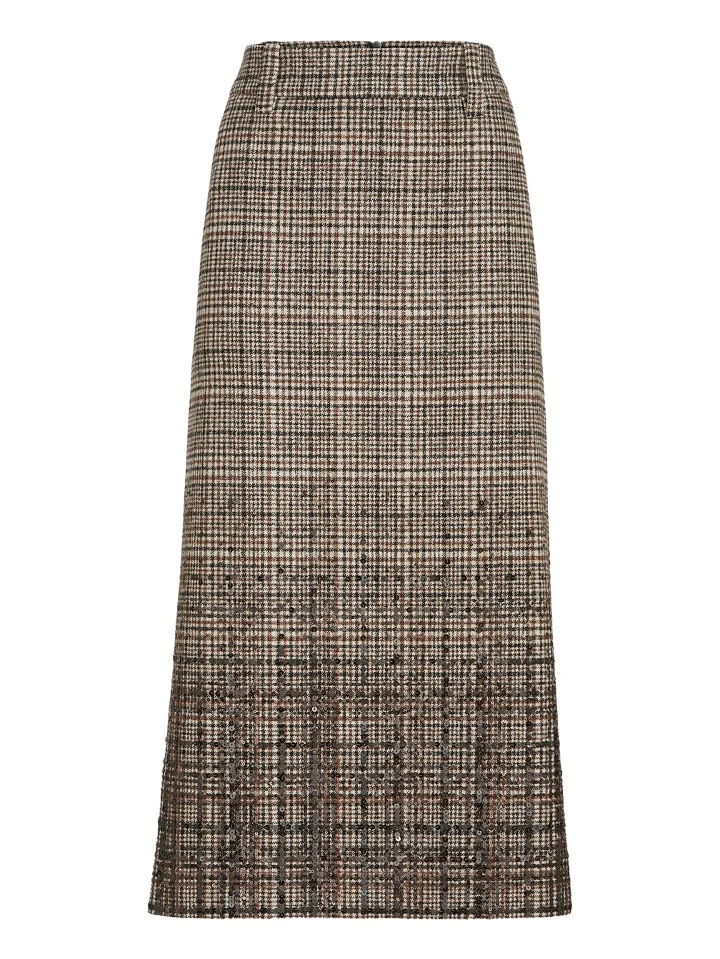 Brunello Cucinelli Women's Checked Alpaca and Wool Pencil Skirt with Dazzling Degradé Embroidery