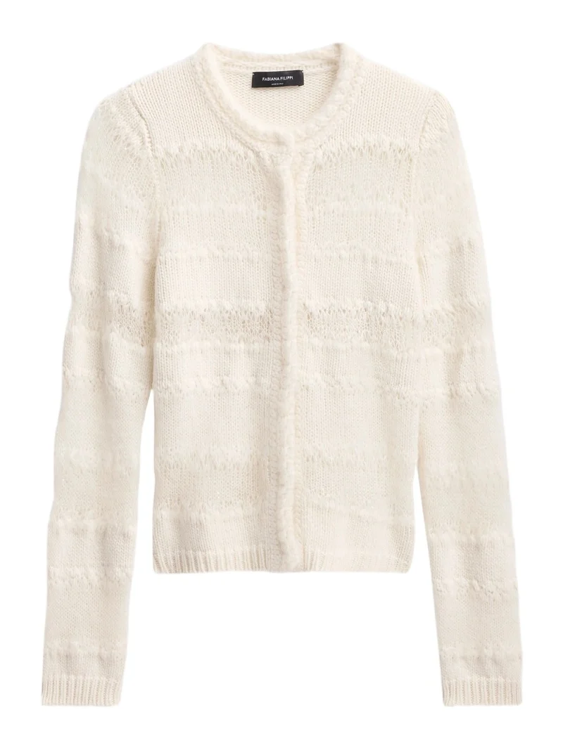 Women's Platinum Striped Virgin Wool-Blend Cardigan