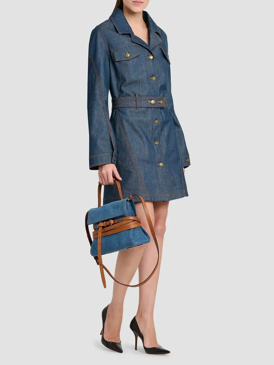 MOSCHINO Women's Tie Me Denim Top Handle Bag | Thumbnail 3