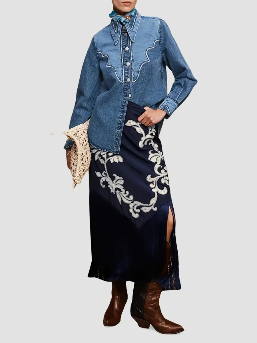ALÉMAIS Women's Jesse Patchwork Denim Shirt | Thumbnail 2 ALÉMAIS Women's Jesse Patchwork Denim Shirt | Thumbnail 2