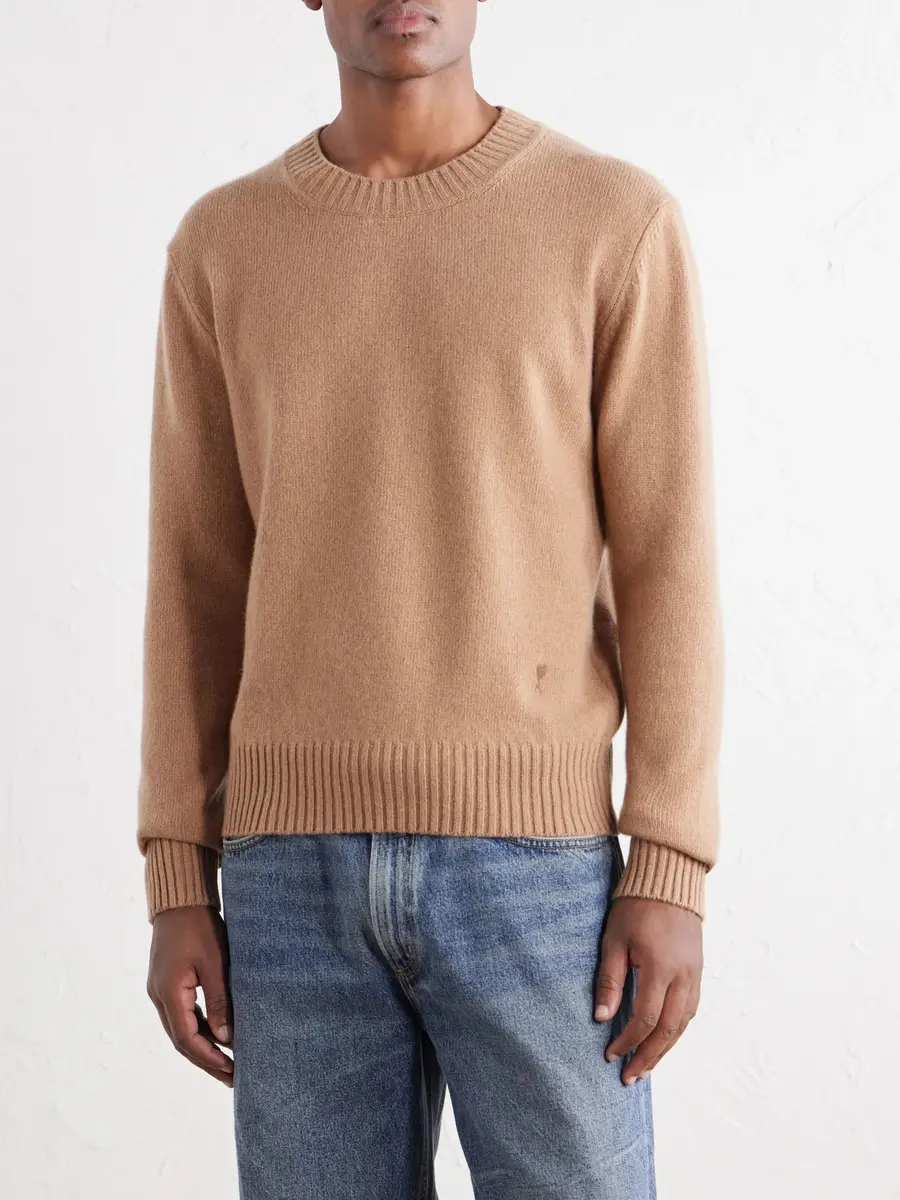 AMI PARIS Logo-Embroidered Cashmere and Wool-Blend Sweater - Men | Thumbnail 3