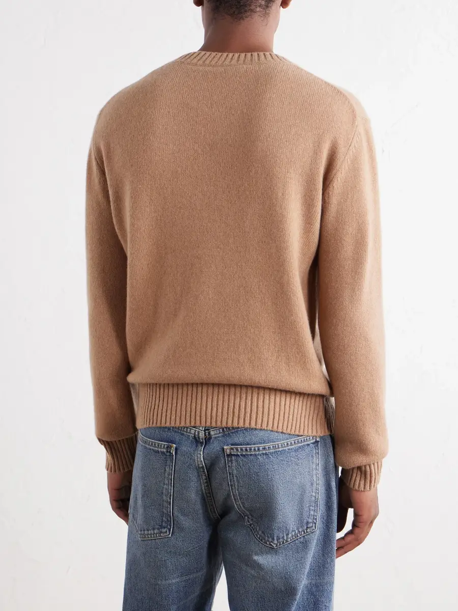 AMI PARIS Logo-Embroidered Cashmere and Wool-Blend Sweater - Men | Thumbnail 4