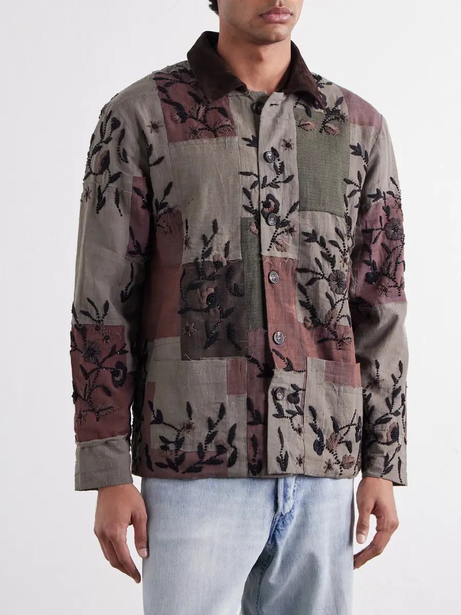Kartik Research Embroidered Patchwork Suede-Trimmed Cotton Chore Jacket - Men | Thumbnail 3 Kartik Research Embroidered Patchwork Suede-Trimmed Cotton Chore Jacket - Men | Thumbnail 3