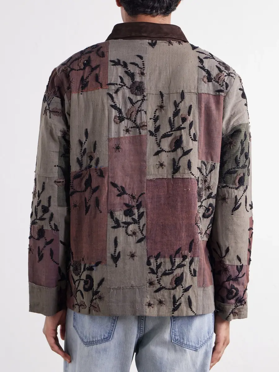Kartik Research Embroidered Patchwork Suede-Trimmed Cotton Chore Jacket - Men | Thumbnail 4 Kartik Research Embroidered Patchwork Suede-Trimmed Cotton Chore Jacket - Men | Thumbnail 4
