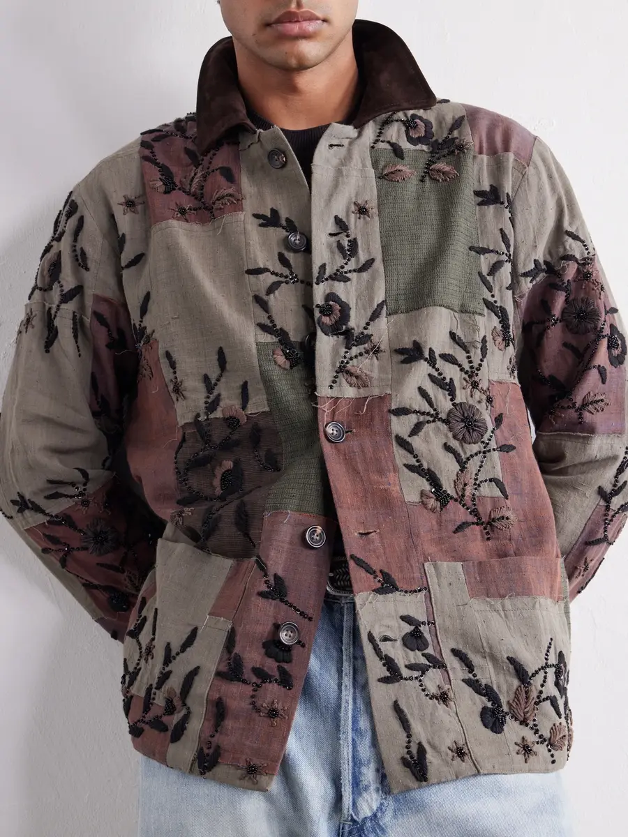Kartik Research Embroidered Patchwork Suede-Trimmed Cotton Chore Jacket - Men | Thumbnail 5 Kartik Research Embroidered Patchwork Suede-Trimmed Cotton Chore Jacket - Men | Thumbnail 5