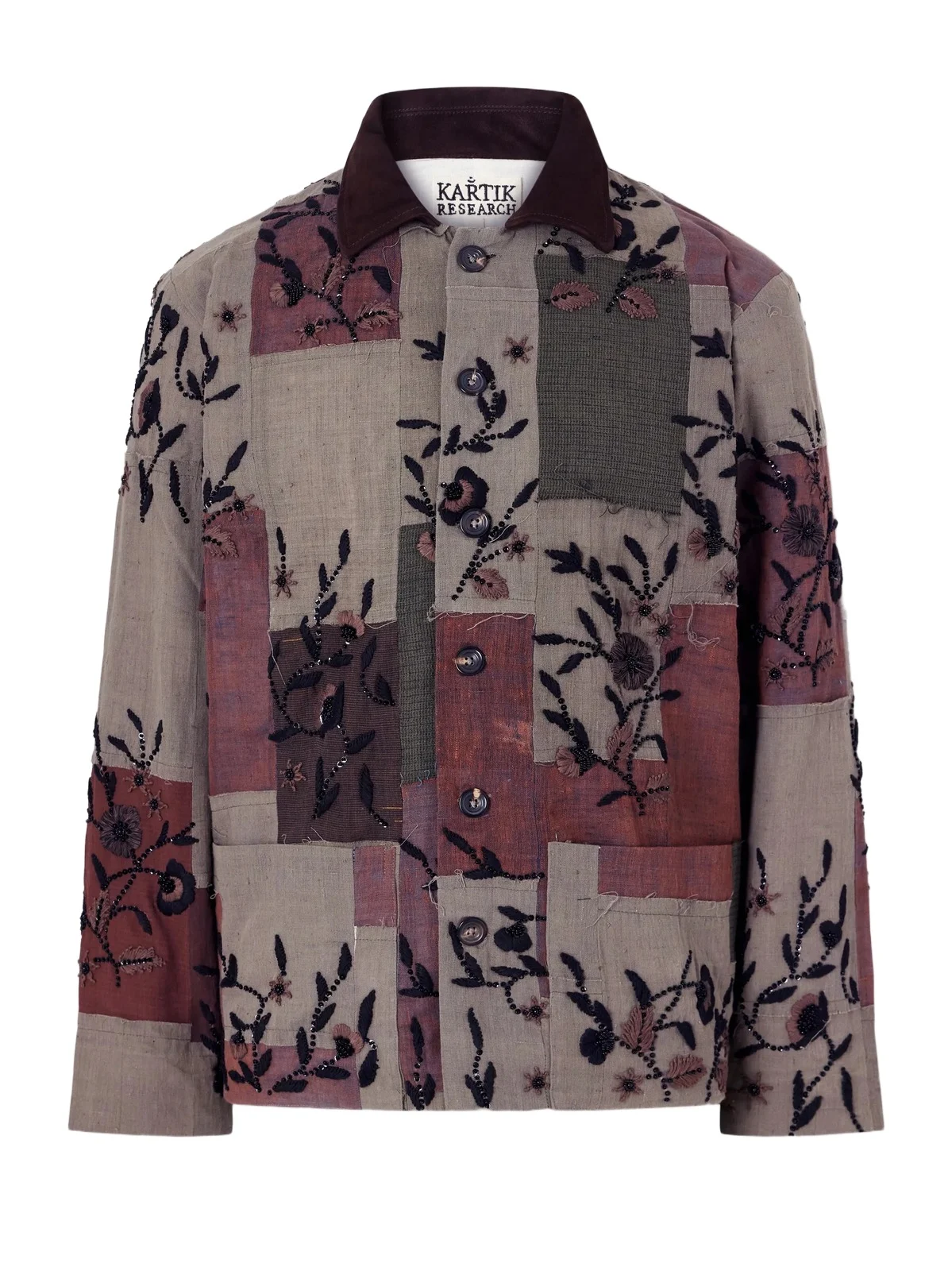Kartik Research Embroidered Patchwork Suede-Trimmed Cotton Chore Jacket - Men