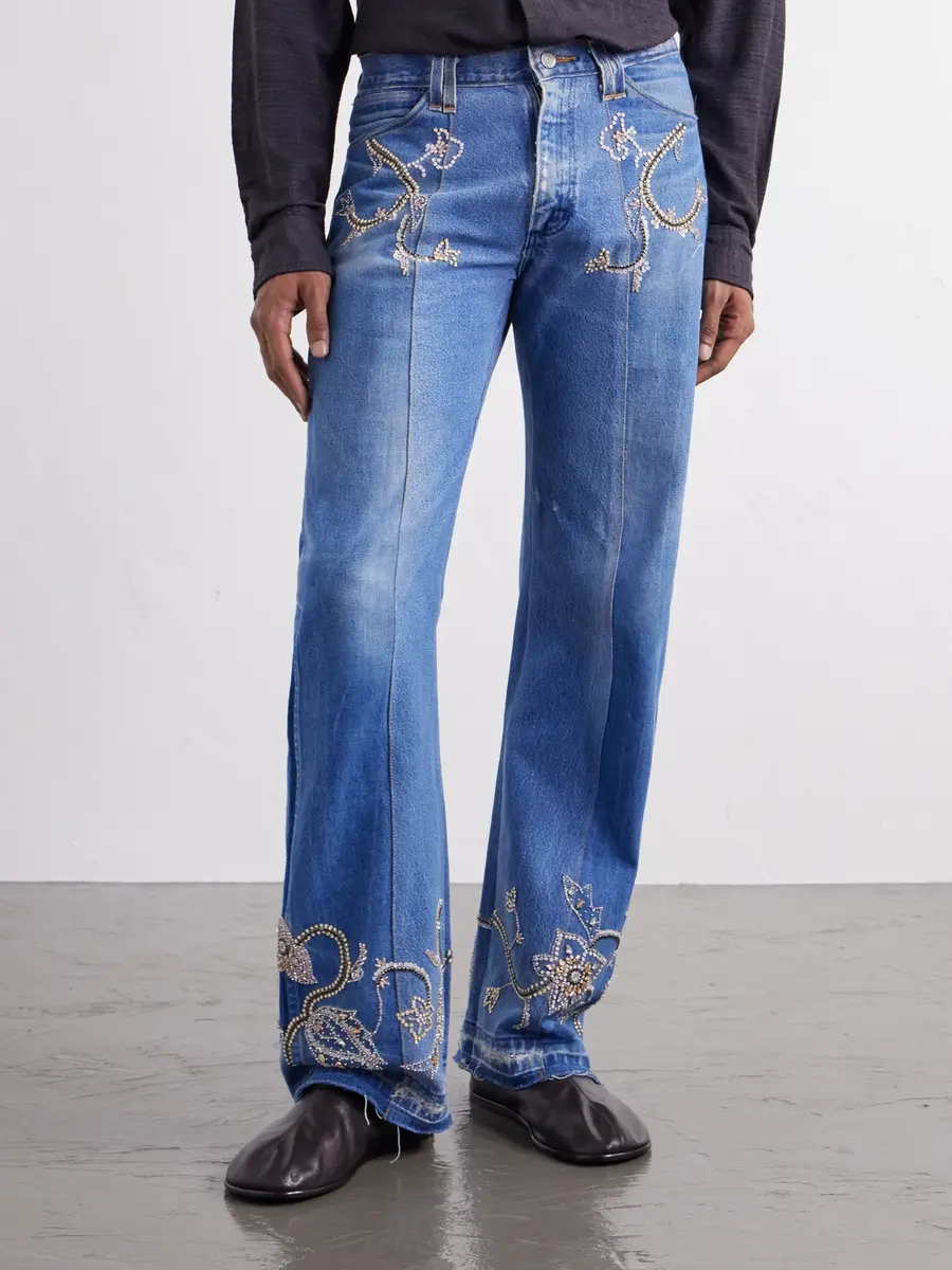 Kartik Research Straight-Leg Distressed Bead-Embellished Jeans - Men | Thumbnail 3 Kartik Research Straight-Leg Distressed Bead-Embellished Jeans - Men | Thumbnail 3