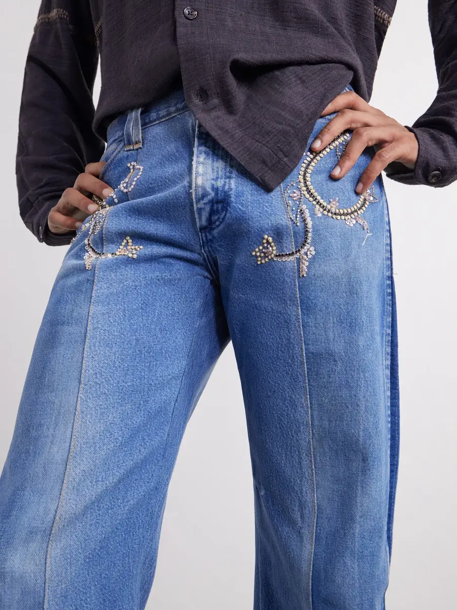 Kartik Research Straight-Leg Distressed Bead-Embellished Jeans - Men | Thumbnail 5 Kartik Research Straight-Leg Distressed Bead-Embellished Jeans - Men | Thumbnail 5