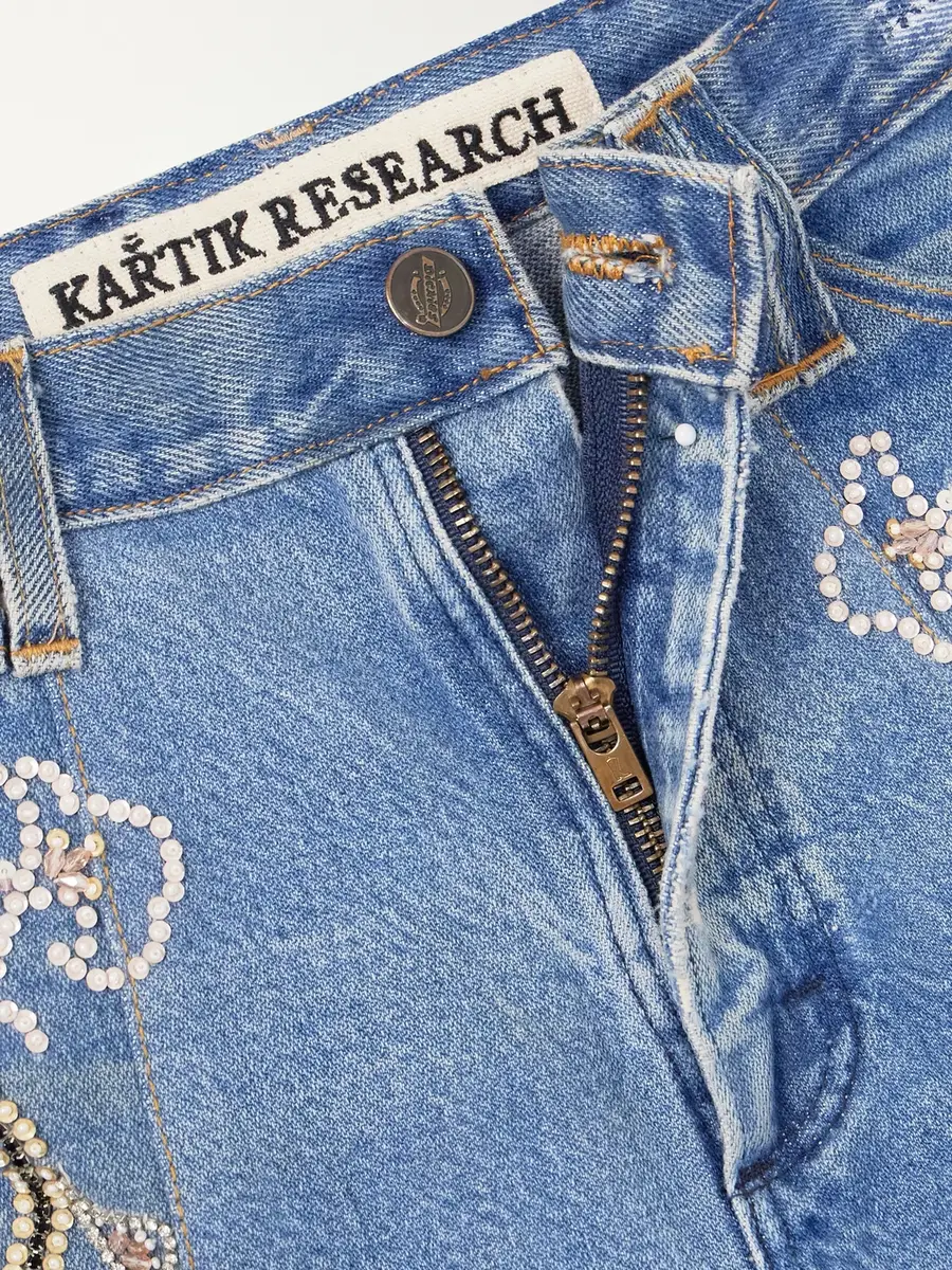 Kartik Research Straight-Leg Distressed Bead-Embellished Jeans - Men | Thumbnail 6 Kartik Research Straight-Leg Distressed Bead-Embellished Jeans - Men | Thumbnail 6