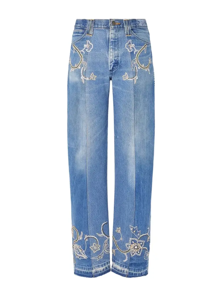 Kartik Research Straight-Leg Distressed Bead-Embellished Jeans - Men