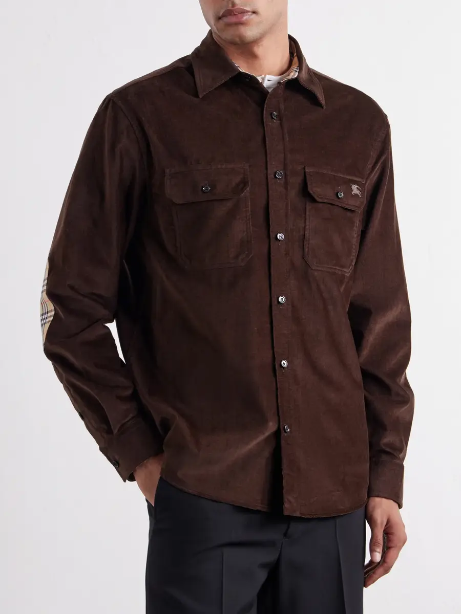 Burberry Logo-Embroidered Cotton-Corduroy Shirt - Men | Thumbnail 3