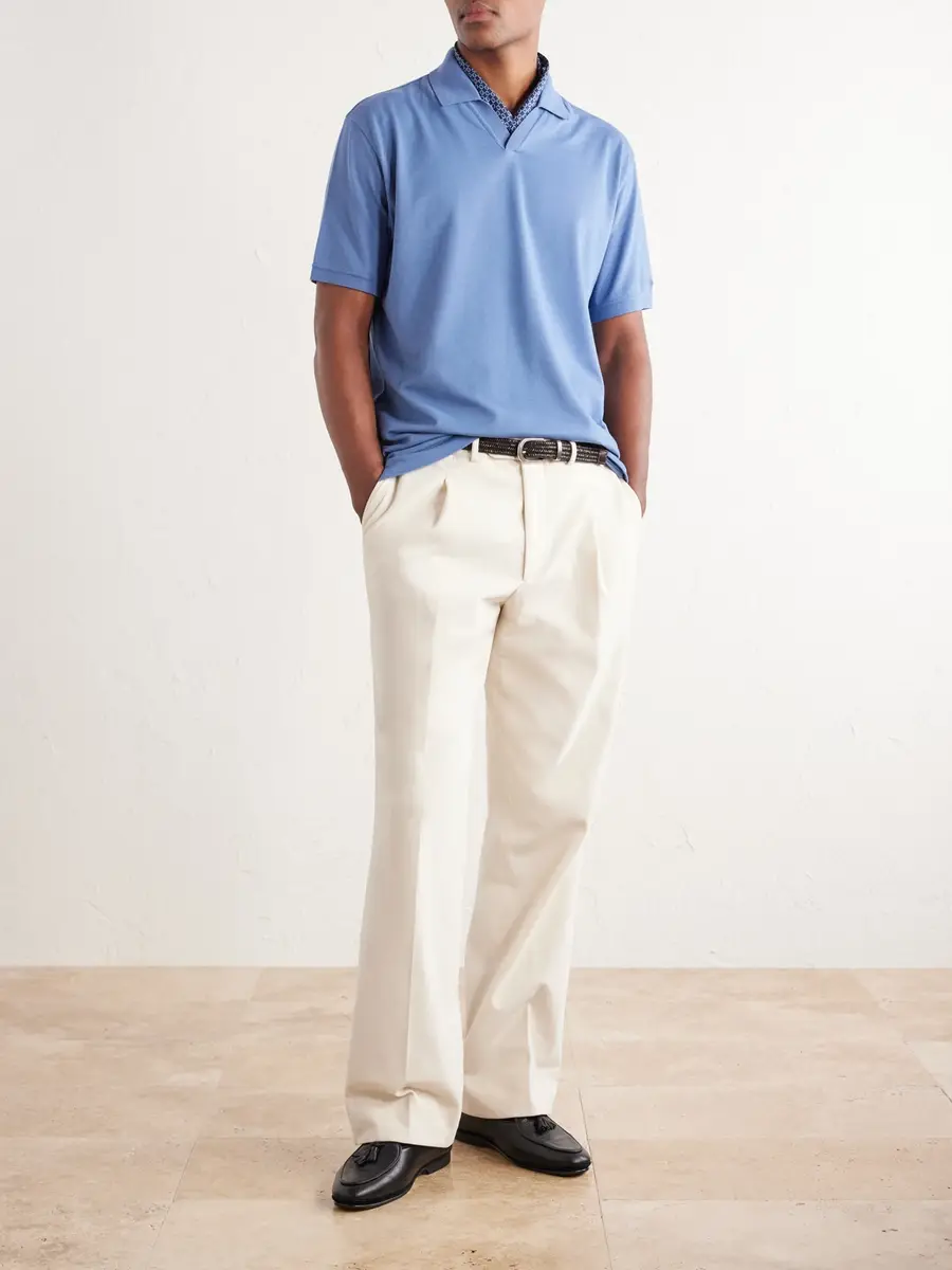 Ralph Lauren Purple Label Johnny-Collar Cotton and Cashmere-Blend Piqué Polo Shirt - Men | Thumbnail 2 Ralph Lauren Purple Label Johnny-Collar Cotton and Cashmere-Blend Piqué Polo Shirt - Men | Thumbnail 2