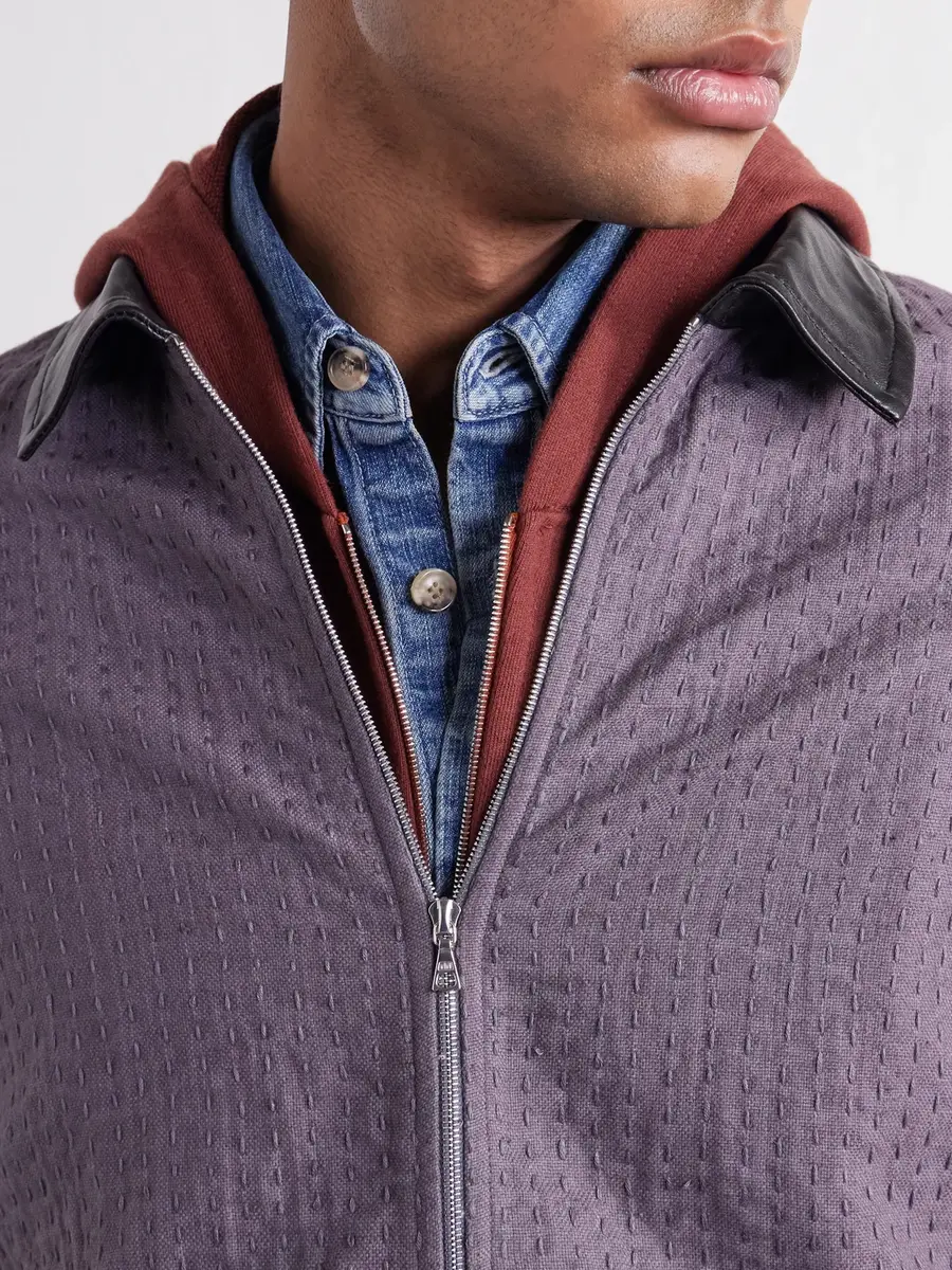 Kartik Research Kantha Leather-Trimmed Embroidered Cotton Blouson Jacket - Men | Thumbnail 6 Kartik Research Kantha Leather-Trimmed Embroidered Cotton Blouson Jacket - Men | Thumbnail 6