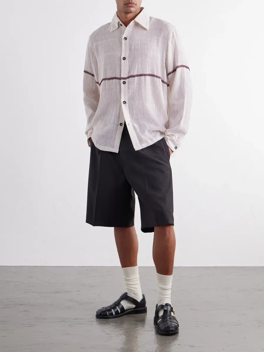 Kartik Research Rabari Embroidered Pinstriped Cotton Shirt - Men | Thumbnail 2 Kartik Research Rabari Embroidered Pinstriped Cotton Shirt - Men | Thumbnail 2