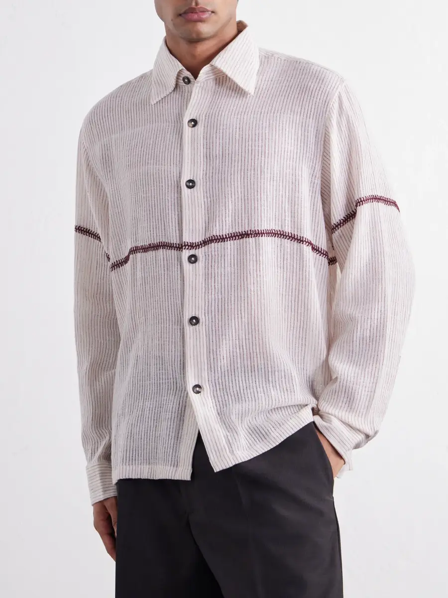 Kartik Research Rabari Embroidered Pinstriped Cotton Shirt - Men | Thumbnail 3 Kartik Research Rabari Embroidered Pinstriped Cotton Shirt - Men | Thumbnail 3