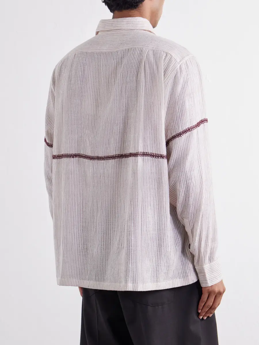 Kartik Research Rabari Embroidered Pinstriped Cotton Shirt - Men | Thumbnail 4 Kartik Research Rabari Embroidered Pinstriped Cotton Shirt - Men | Thumbnail 4