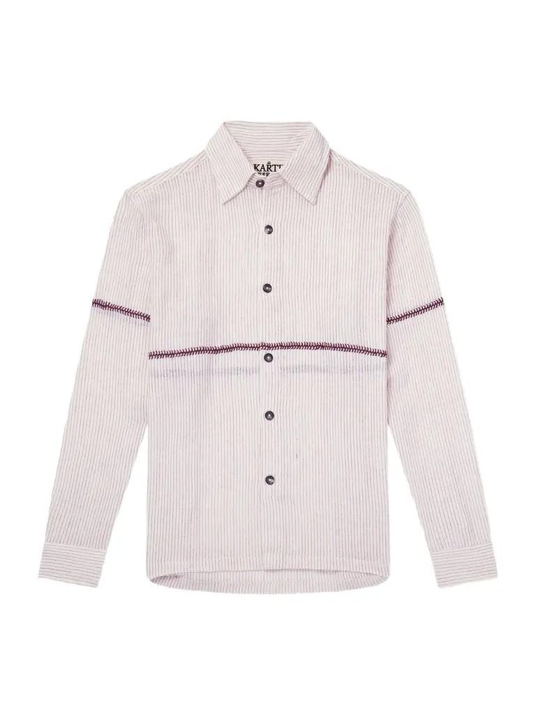Kartik Research Rabari Embroidered Pinstriped Cotton Shirt - Men