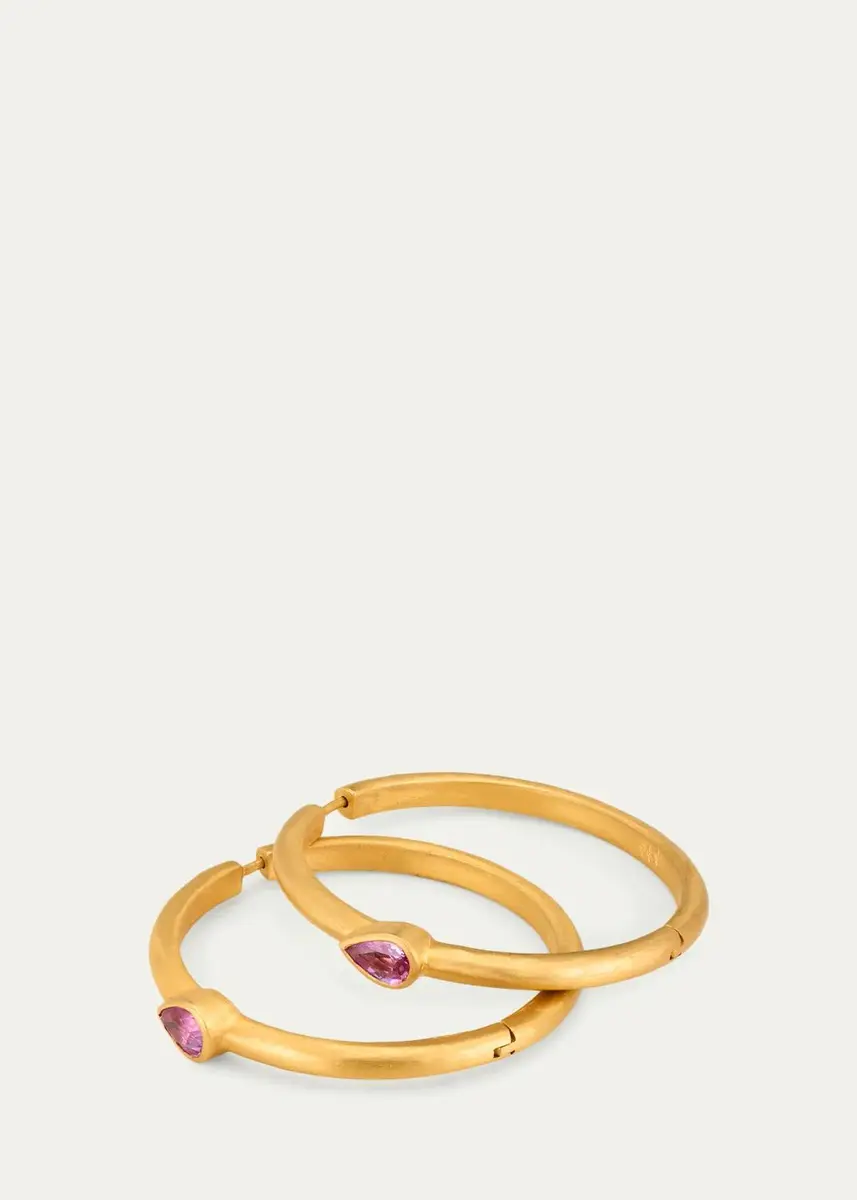 DARIUS 18K Single Pink Pear Sapphire Signature Hoop Earrings, 36mm | Thumbnail 3 DARIUS 18K Single Pink Pear Sapphire Signature Hoop Earrings, 36mm | Thumbnail 3