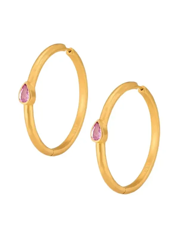 18K Single Pink Pear Sapphire Signature Hoop Earrings, 36mm 18K Single Pink Pear Sapphire Signature Hoop Earrings, 36mm